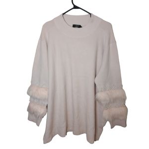 Goa Pink Stretchy Knit Faux Fur Pearl Sweater